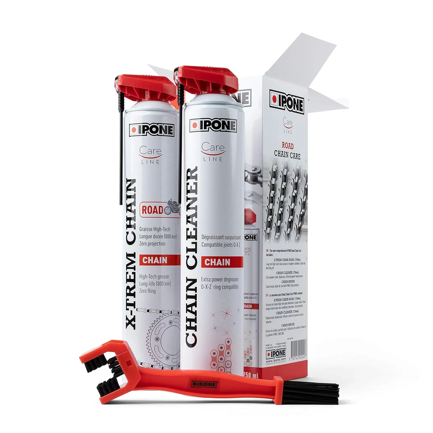 IPONE Road Care : test du pack entretien chaîne moto complet (nettoyant + lubrifiant + brosse)